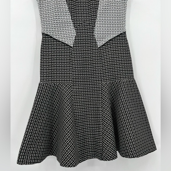 🆕 NWT Zac Posen VOGUE Peplum Midi Dress Printed Stretch Zip Black Gray White 14 - Picture 6 of 14